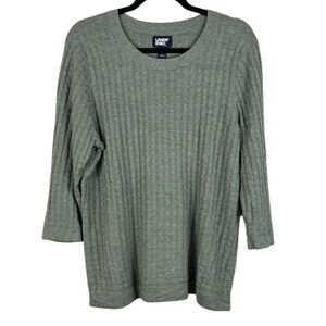 Lands' End Casual 3/4 Sleeve Crewneck Ribbed Knit Sweater XL Grey Minimalist